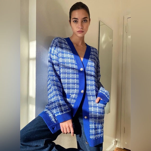 Aritzia Babaton Lacer Cardigan Cornflower/Dark Glimmer - Picture 1 of 11